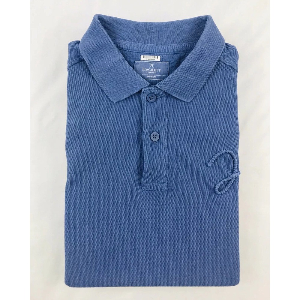 Hackett London Blue Woven Rope Logo Polo Shirt Mens Medium Short Sleeve